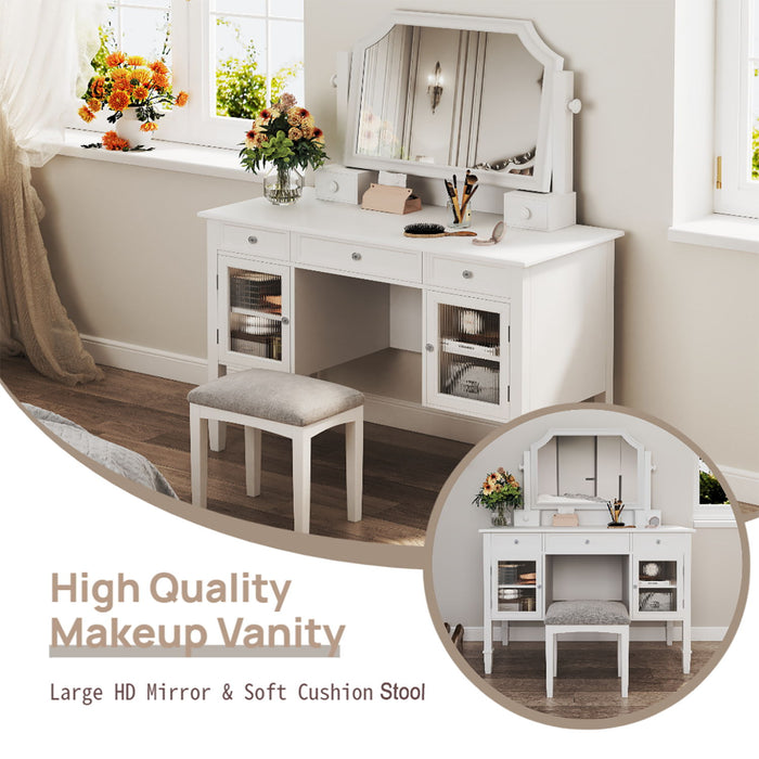 Elegant Makeup Vanity Desk With Adjustable Mirror And Storage And Construction - White