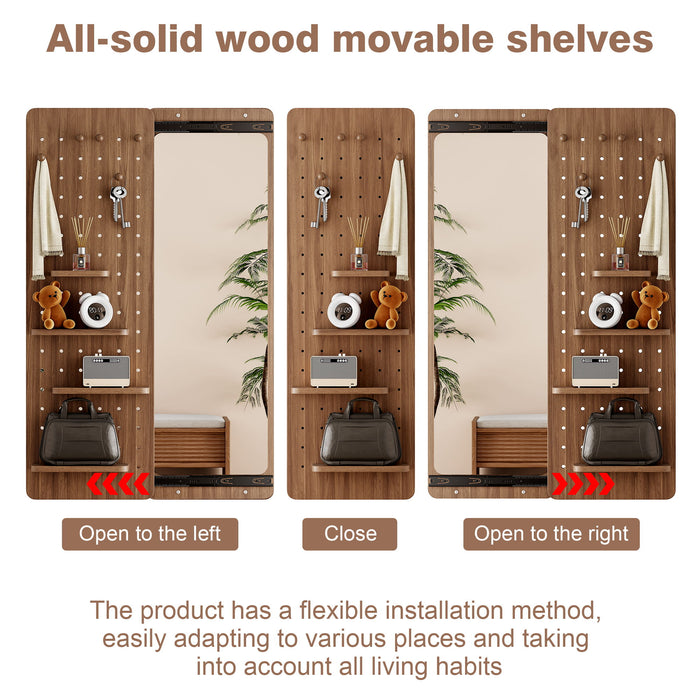 Wall Mounted Full Length Mirror With Shelf And Hook