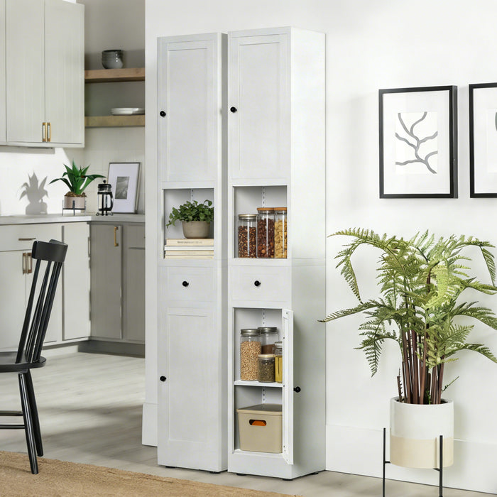 Tall Bathroom Storage Cabinet, 5-Tier Narrow With 2 Doors & Adjustable Shelves, Freestanding - White