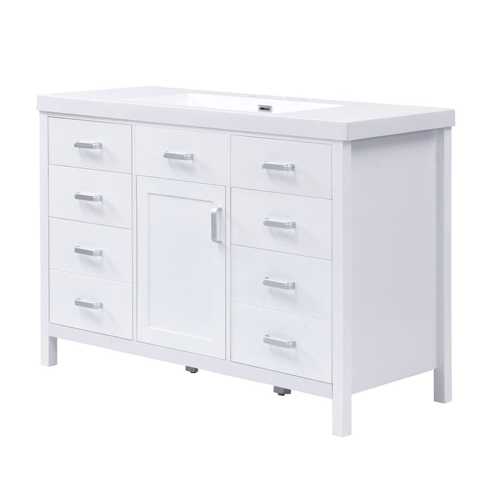 47.25" Modern Bathroom Vanity With Sink, Soft Close Single Door & 6 Drawers - White