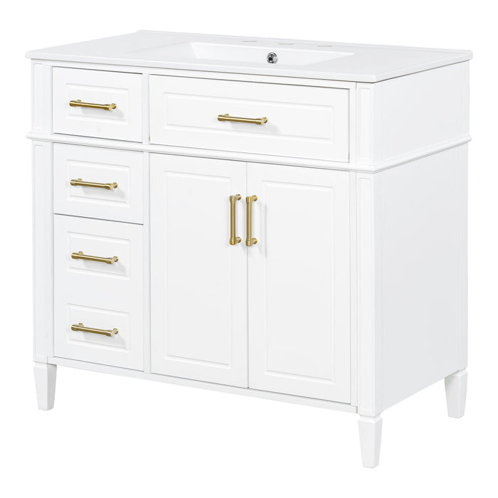 Bathroom Vanity With Sink, 4 Drawers, 2 Doors