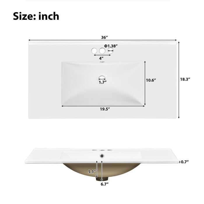 Modern Bathroom Vanity With Ceramic Sink, Soft Close Storage Cabinet