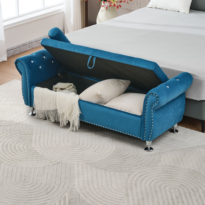 Storage Bench With Crystal Buttons And 1 Pillow For Bedroom