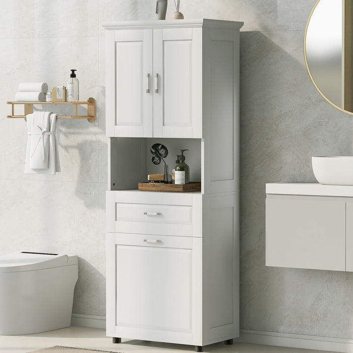 Tall Bathroom Cabinet With Tilt-Out Laundry Basket And Upper Storage