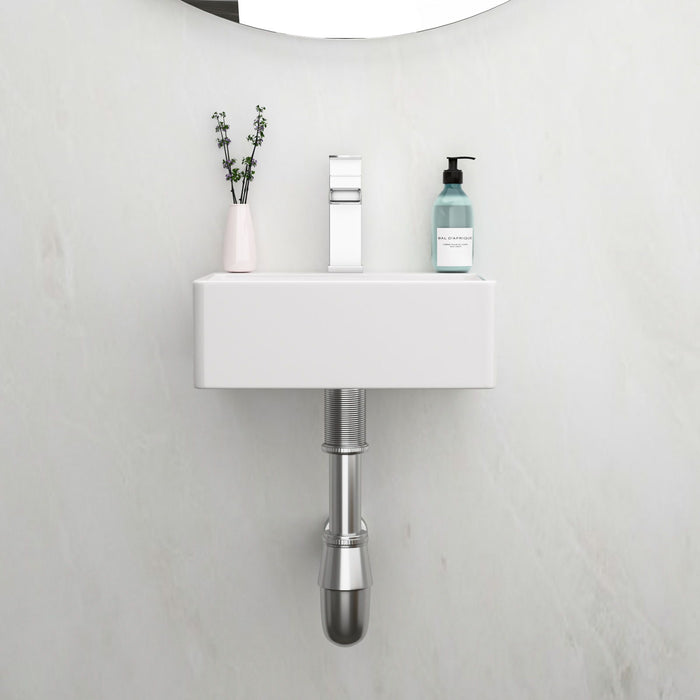 Ceramic Rectangle Wall Mount Bathroom Sink With Single Faucet Hole