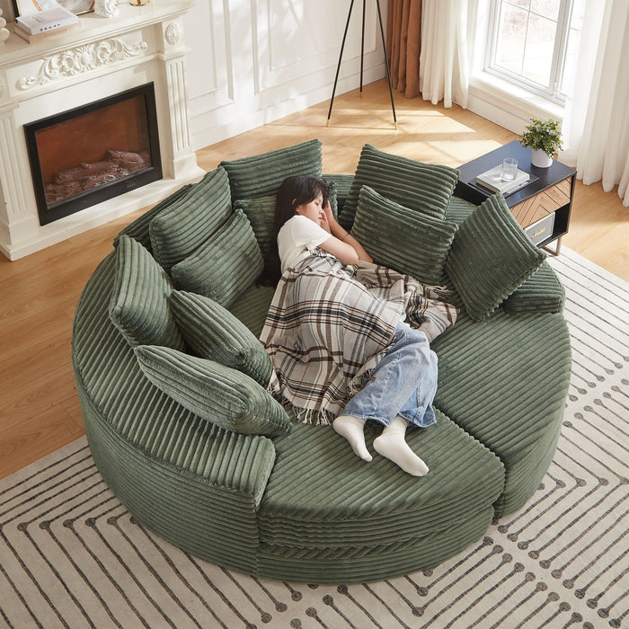 Round Oversized Sofa Bed With 5 Throw Pillows