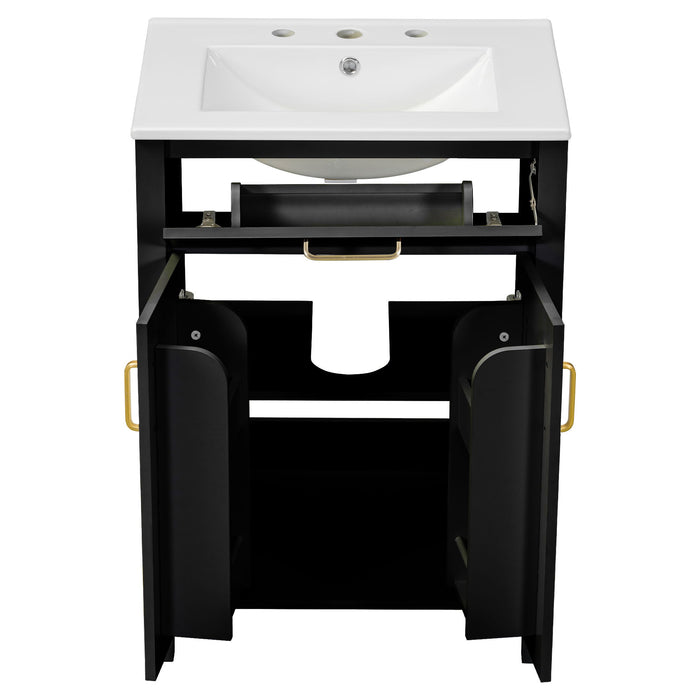 Modern Bathroom Vanity With Ceramic Sink, Soft-Close Doors, Flip Drawer, U-Shaped Shelves, Elegant Storage Solution