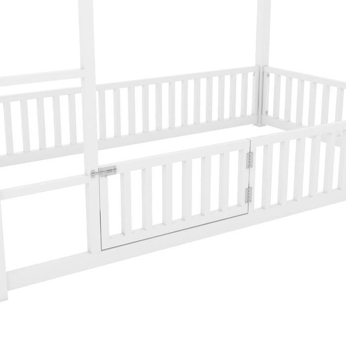 Metal House Bunk Bed With Fence And Door