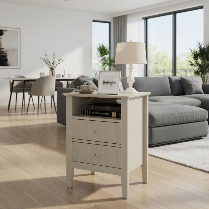 Fluted Nightstand With 2 Drawers