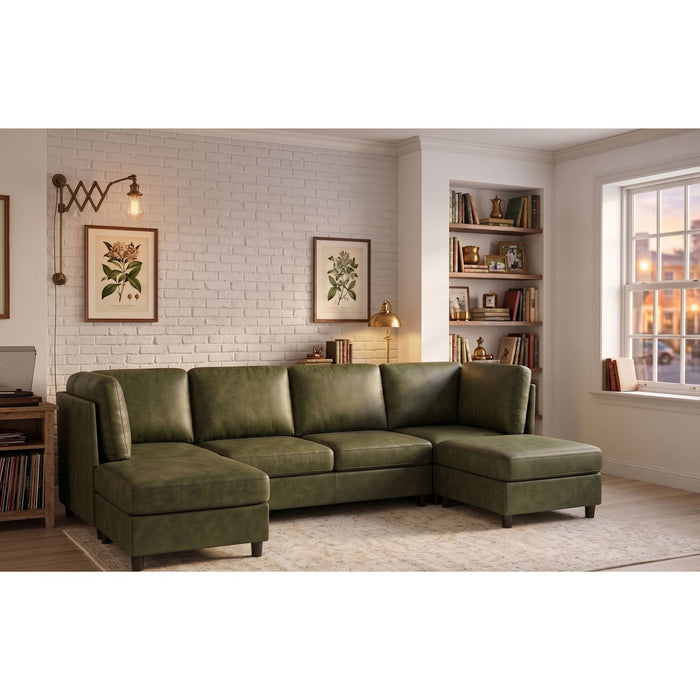 Modular Sectional Sofa With Custom Configuration And Removable Cushions - Olive