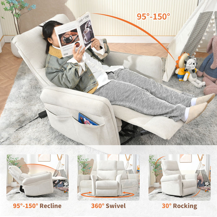 270° Power Swivel Rocker Glider Recliner Chair With USB Ports