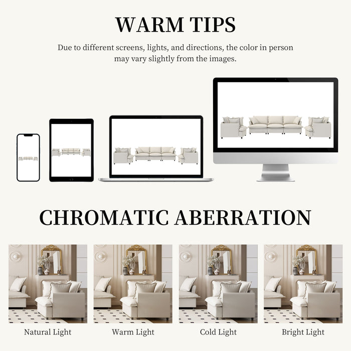 Living Room Set Modular Sectional Couch, Upholstered Sofa & Armchair & Movable Ottoman