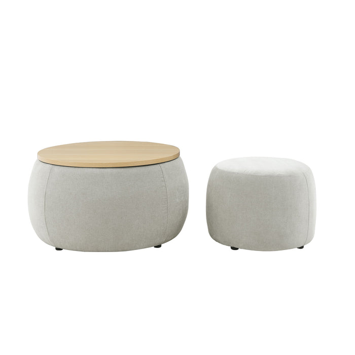 Round Storage Ottoman, 2 In 1 Function, End Table And Ottoman