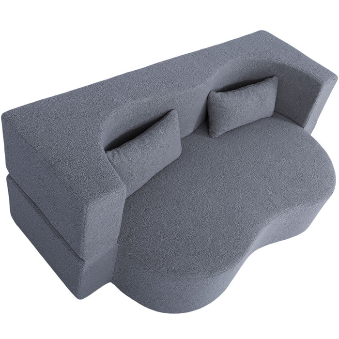 2 In 1 Convertible Full Size Folding Loveseat Couch With Soft Teddy Fabric