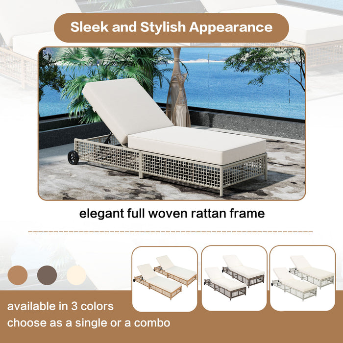Outdoor Lounge Chair With 5 Position Backrest With Cushion And Wheels