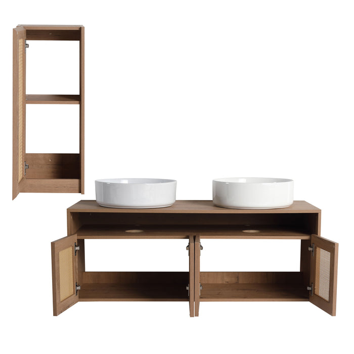 Bathroom Vanity With Art Sink And Side Cabinet, Float Mounting Design