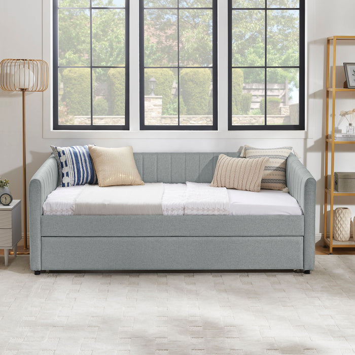 Upholstered Daybed With Trundle With Vertical Stripes