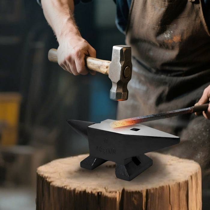 22 Lbs High Hardness Rugged Round Horn Anvil Blacksmith - Black
