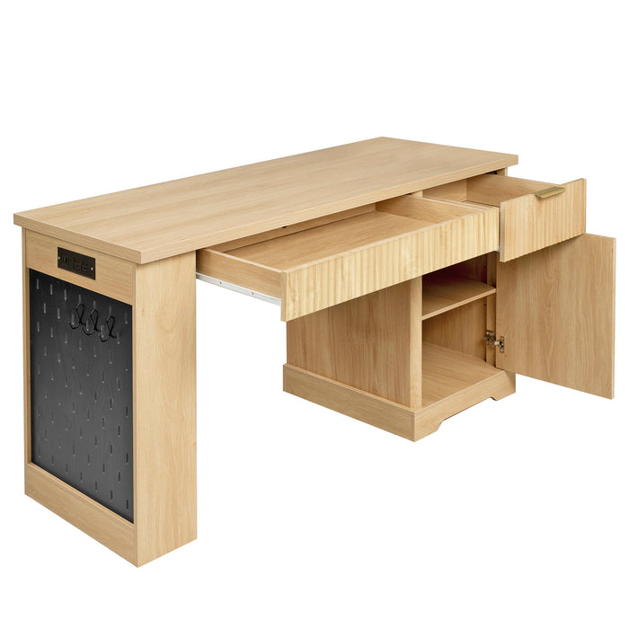 Modern Fluted Office Desk With Storage Cabinet