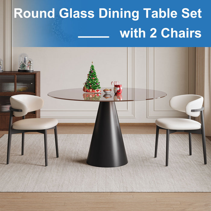 Round Dining Table - Black / Brown - Glass