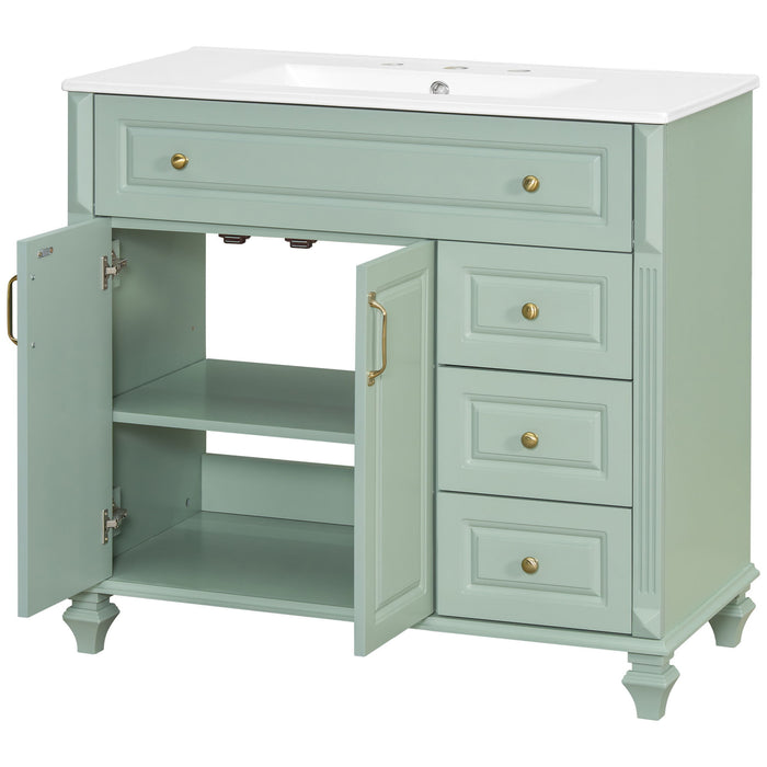 Modern Bathroom Vanity With Sink, 3 Drawers & 2 Doors