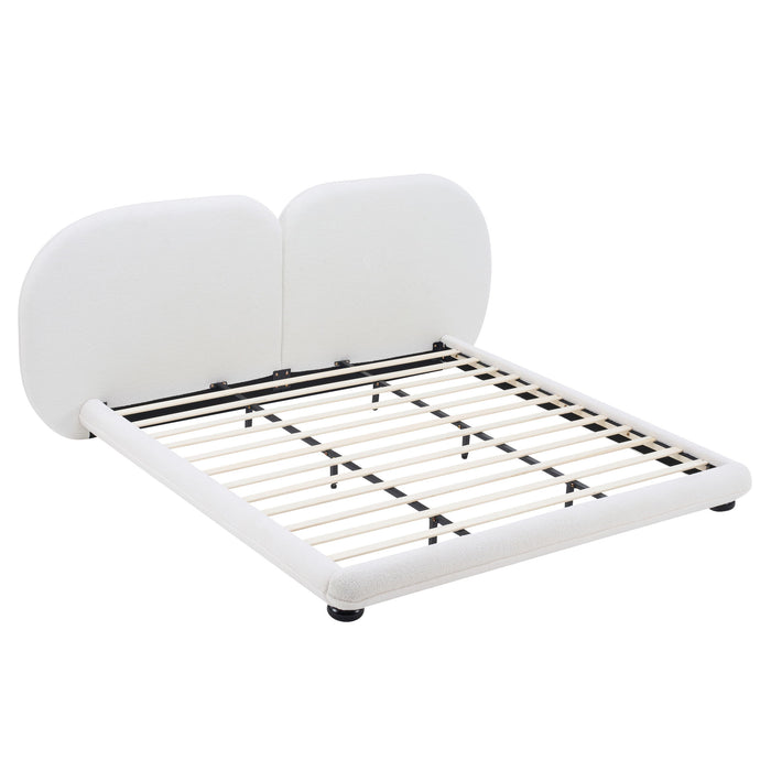 King Size Upholstered Platform Bed With Split Headboard - White