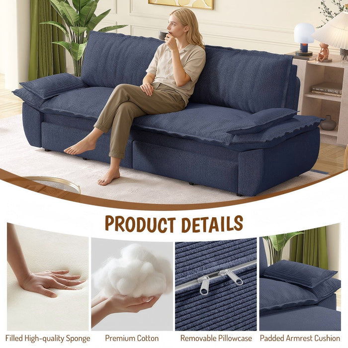 Queen Pull Out Sofa Bed, Convertible 3 In 1, Multi Functional - Blue
