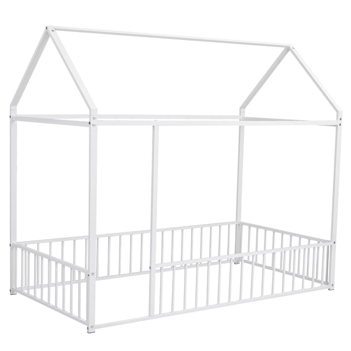 Metal Bed House Bed Frame With Fence