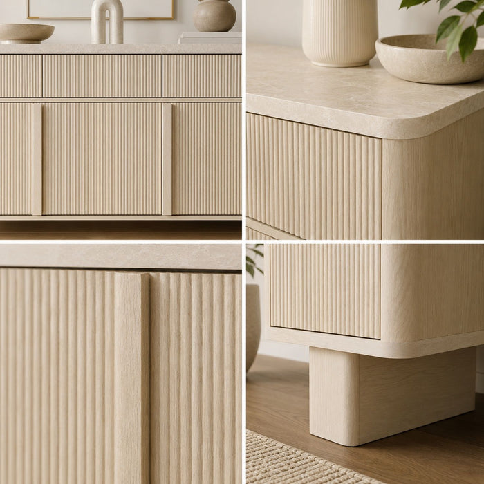 Curved Credenza, Wide Storage Cabinet For Dining Room