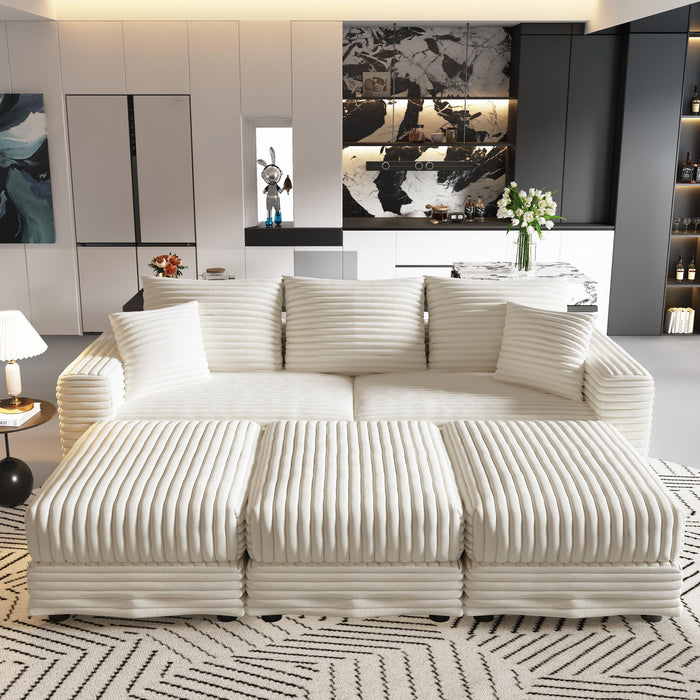 Deep Seat Convertible Sofa With Soft Pillows And Ottomans