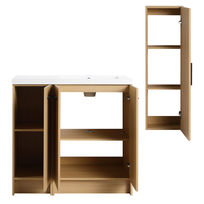 Freestanding Bathroom Vanity Set With Tall Linen Cabinet, 3 Door Storage Cabinet, Single Sink