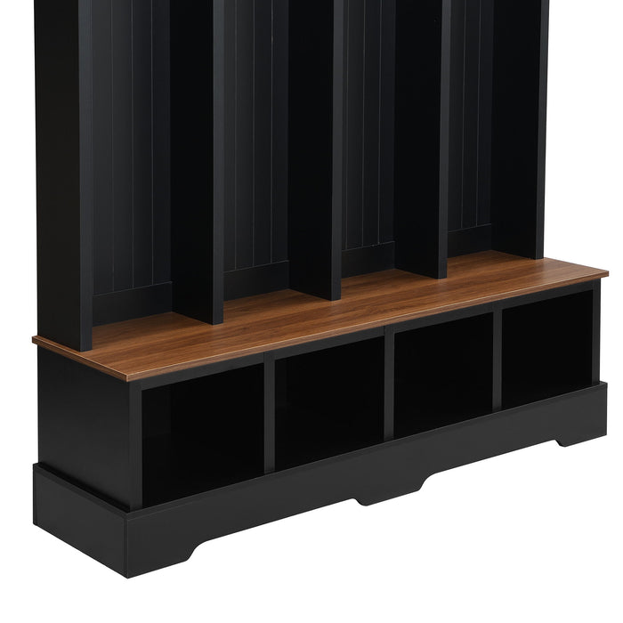 Hall Tree With 8 Hooks, Practical Entryway Bench With Open Compartments
