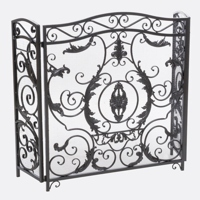 Mariella - Traditional Floral Iron Fireplace Screen With Ornate Design