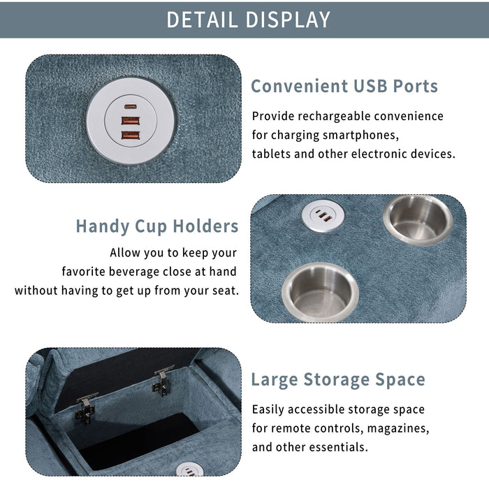 Modern Sectional Sofa With Removable Ottomans, USB Ports