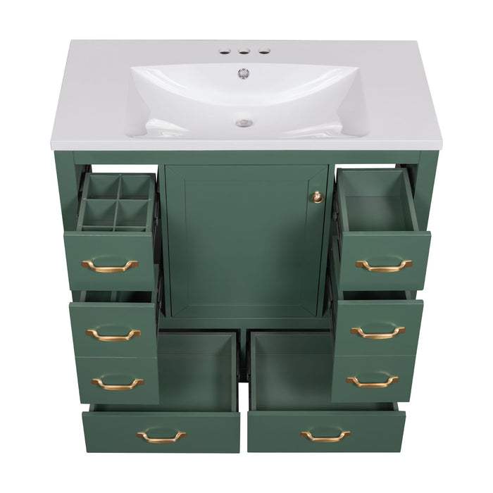 Modern Bathroom Vanity With Sink, 6 Drawers, Adjustable Shelf