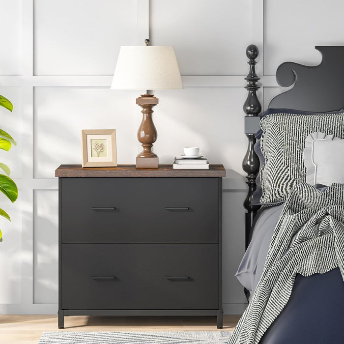 2 Drawer Lateral File Cabinet, A4 / Letter Size, Heavy Duty Storage For Home Office - Brown / Black