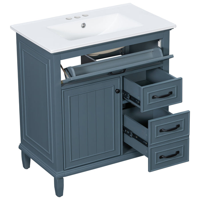 Bathroom Vanity With Sink Top, Flip Drawers, Adjustable Shelf