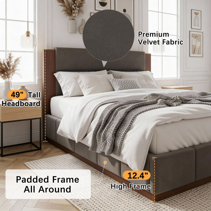 Modern Upholstered Platform Bed With Extended Headboard