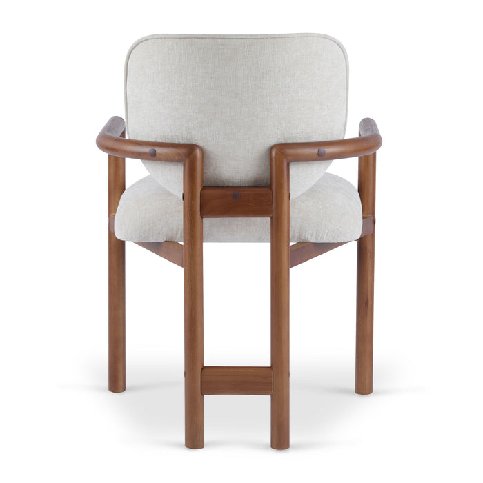 5 Piece Indoor Dining Set, Round Table & 4 Brown Arm Chairs - Beige / Brown / Cherry