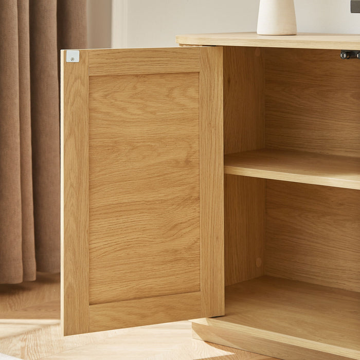 Contemporary Wave Shaped TV Stand With Rattan Doors