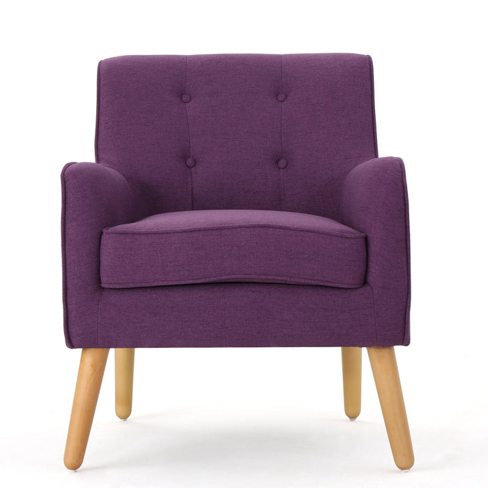 Modern Arm Chair With Tufted Back And Wooden Legs