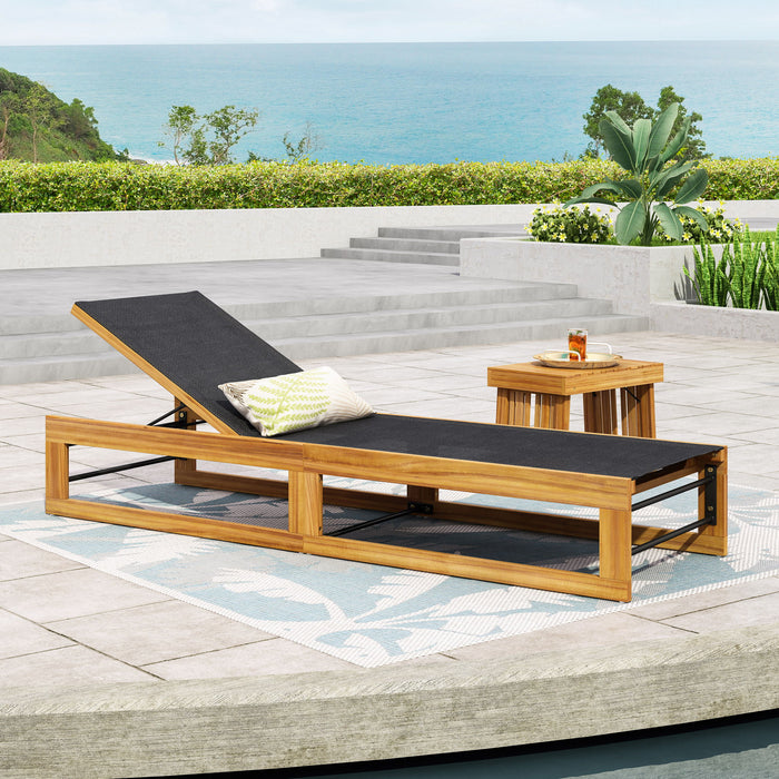 Outdoor Chaise Lounge With Acacia Wood Frame And Mesh Seat - Teak