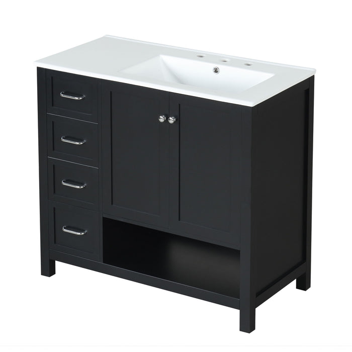 Bathroom Vanity With Sink Top, Bathroom Vanity Cabinet With 2 Doors And 2 Drawers, Open Shelf
