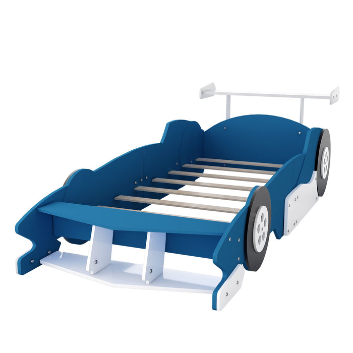 Race Car-Shaped Platform Bed With Wheels