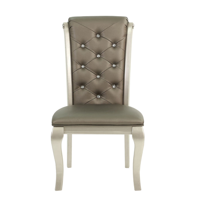 Rectangle Dining Table With Glass Top And 6 Tufted Back Chairs - Gray / Silver
