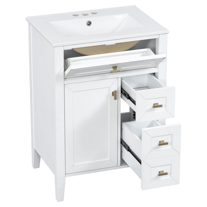 Bathroom Vanity With Sink, 3 Drawers & Cabinet With 2 Tier Door Storage Rack, Soft Close Doors & Drawers