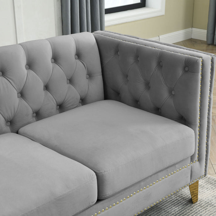 L-Shaped Corner Sofa, 5 Seater Sectional With Tufted Design