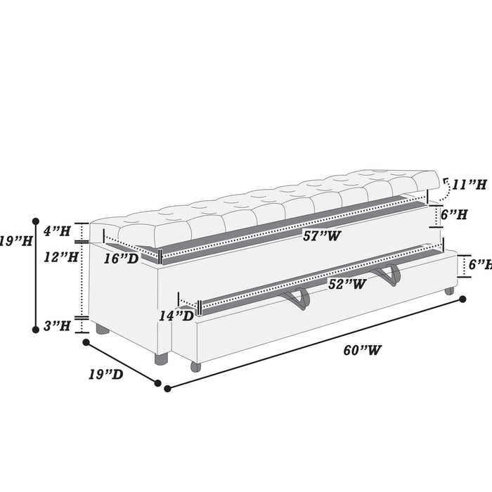Storage Ottoman With Tufted Seat And Underseat Drawer