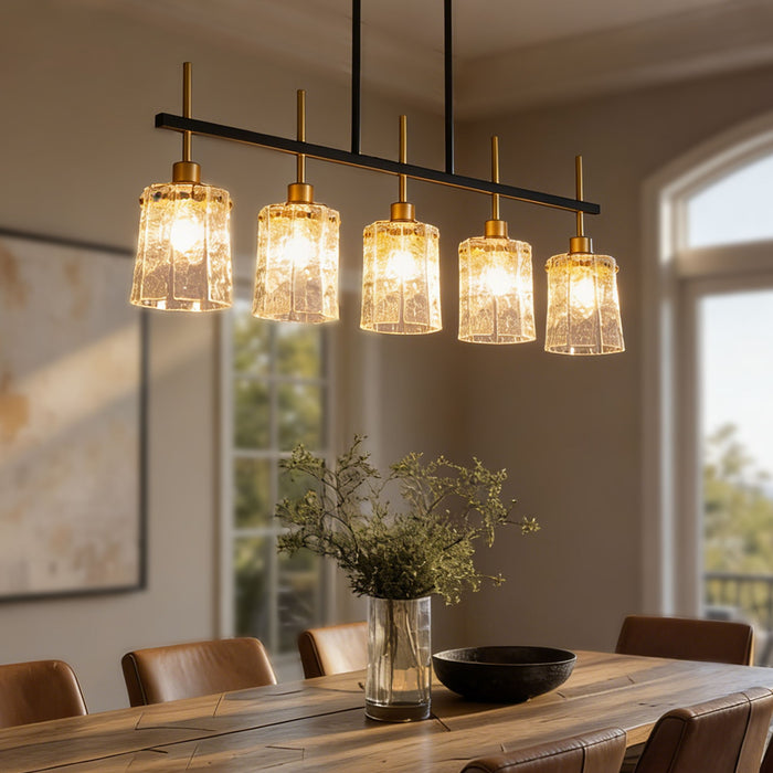 Chandelier 5 Light, Fixture Over Table - Black / Gold
