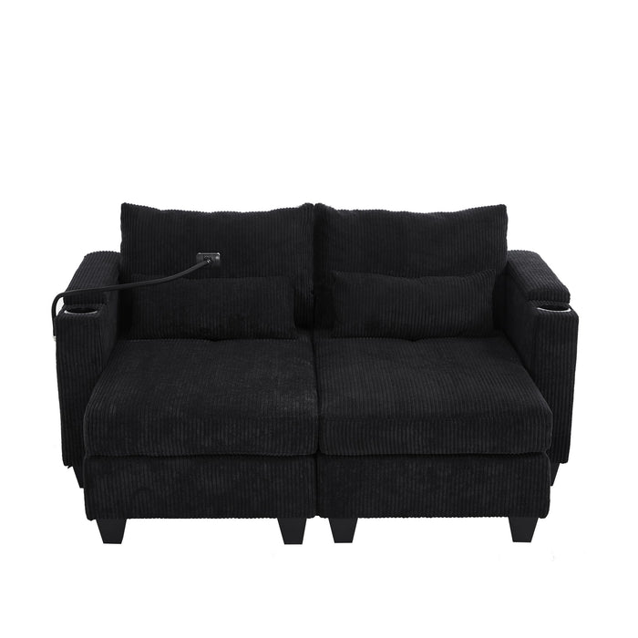 Convertible Chaise Lounge Sofa Chair With USB Ports, Cup Holders, Phone Holder And Storage